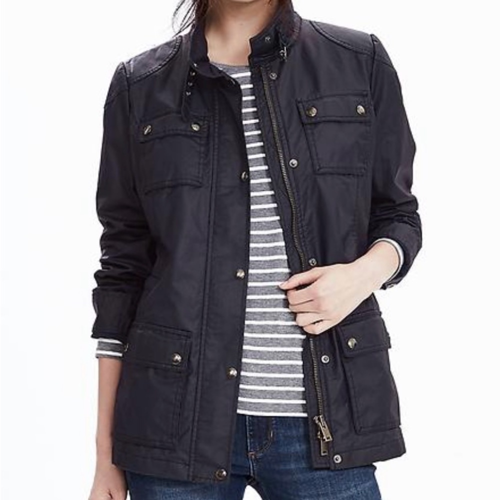 Banana Republic Womens Jacket Blue Waxed Canvas Corduroy Collar Barn Coat Medium